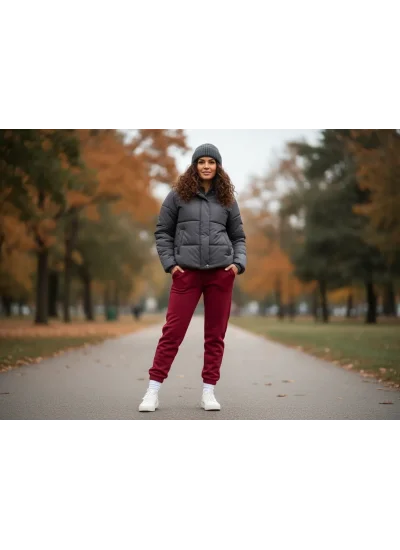 Jogger 3 İplik Şardonlu Cepli Tek Alt Siyah Siyah Bordo