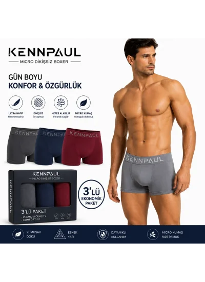 Kennpaul Mikro Dikişsiz Erkek Boxer 3 Lü Paket