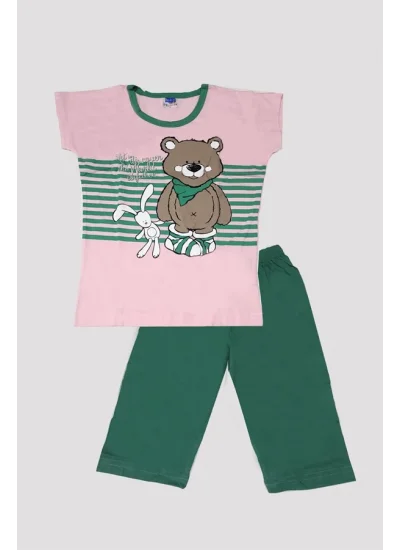 Girls Teddy Bear Patterned Top and Bottom Pajama Set