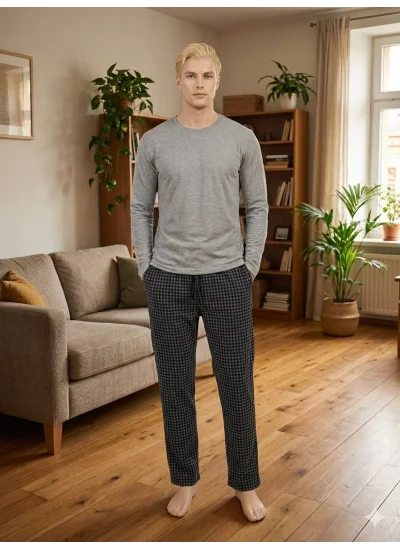 Pijalüx Tek Alt Örme Ekose Ev Pantolonu