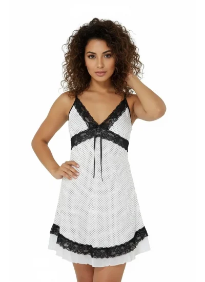 Pınar White Polka Dot Nightgown and Panties Set