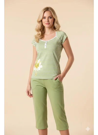 Şahinler Kadın Çizgili Patlı Kaprili Pijama 21173