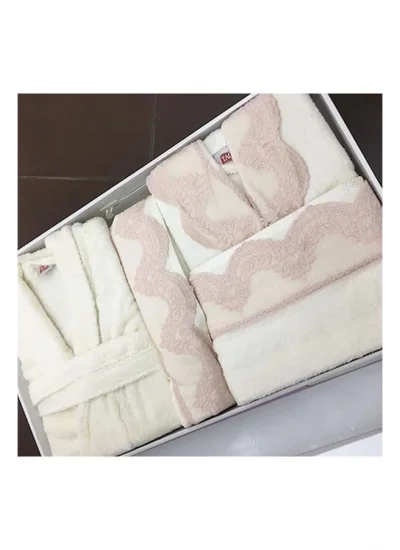 Crown Alcanlar Lace Patterned Family Size Bathrobe Set Lilac and Gray Color