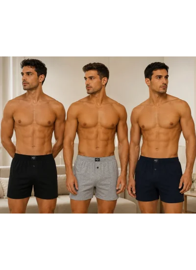 Tutku Elit Havlu Belli Düğmeli Saf Pamuk Erkek Boxer 3 ADET