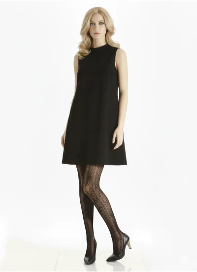 Vog Jacquard Patterned Tights 701 Black S-M