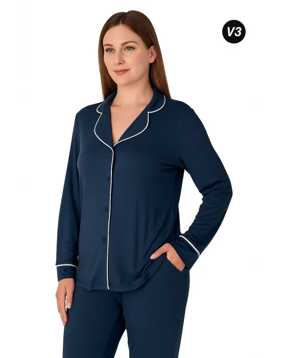 Limissi Önden Düğmeli Kadın Pijaması acivert Renk 26611