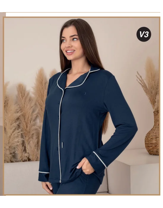 Limissi Önden Düğmeli Kadın Pijaması acivert Renk 26611