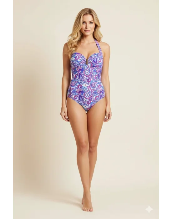 Blackspade Mavi Şal Desenli Kadın Mayo 8258