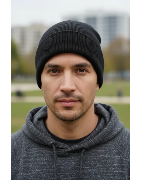 yoncatoptan Unisex Kış ve Sonbahar için Çift Kat Siyah Bere Yeni Üretim