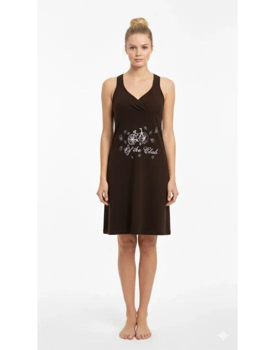 2405 Berrak Kahverengi Baskılı Elbise