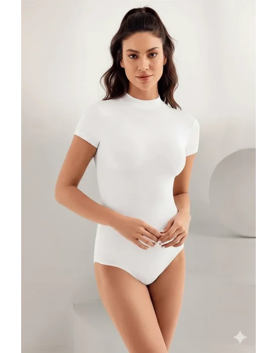 Womens Short Sleeve Turtleneck Snap-Button Bodysuit B248