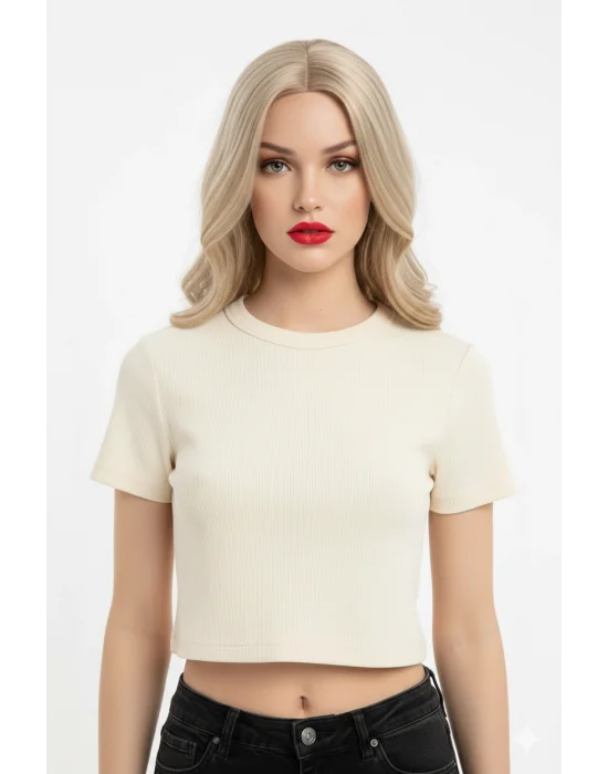 Crop Kısakollu Body Ekru Renk