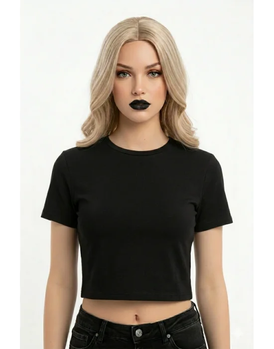 crop kısakollu body siyah