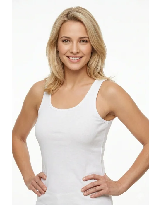 Kadın Beyaz Kalın Askılı Pamuklu Atlet B019