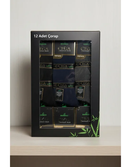 Çega Bambu Erkek Soket Çorap Asorti Renk 12 Adet