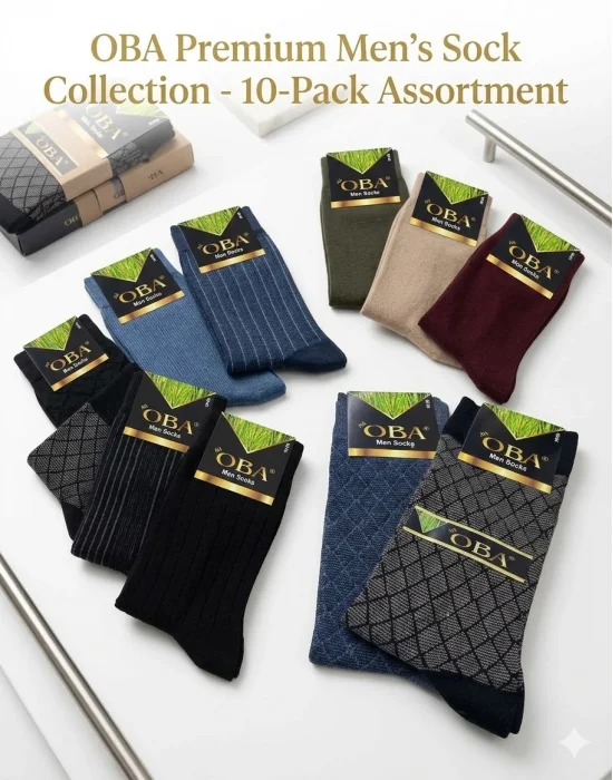 Oba Desenli Bambu Erkek Çorap 10 Adet