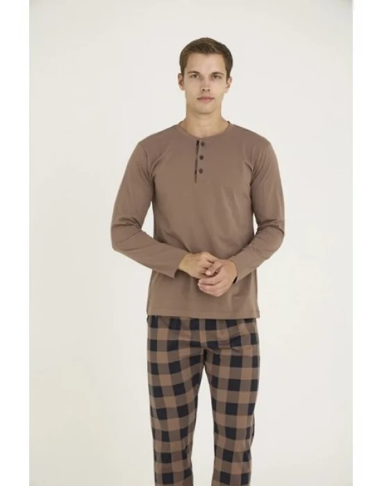 Kly Erkek Pijama takımı Kahve rengi 9221 |yoncatoptan