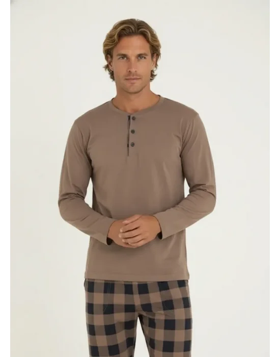 Kly Erkek Pijama takımı Kahve rengi 9221 |yoncatoptan
