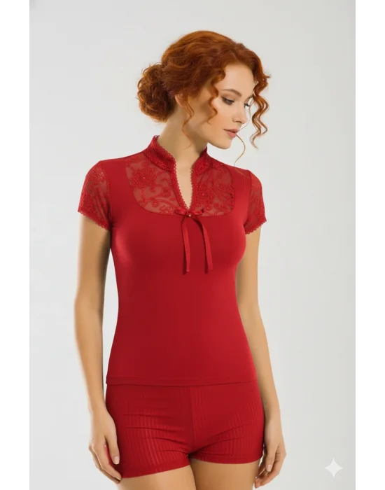 Berrak Dantelli Yarım Kollu Kadın Bluz Elestan