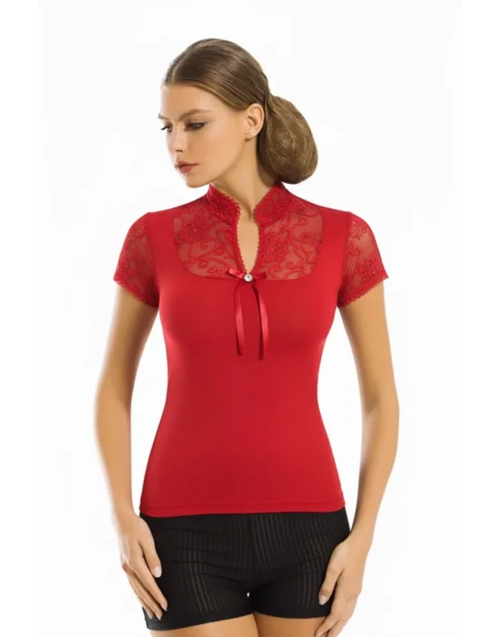 Clear Lace Half Sleeve Womens Blouse Elastane