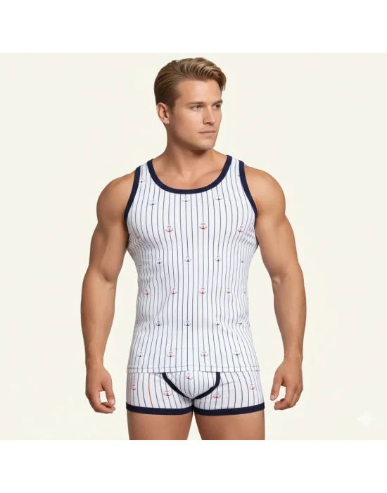 Berrak Erkek Çapa Ve Çizgi Baskı Rambo Atlet 1041