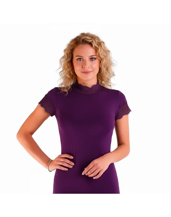 Berrak Kadın Dantelli Kısa Kollu Elastan Bluz 2144