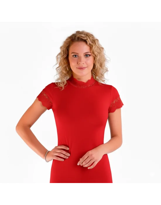 Berrak Kadın Dantelli Kısa Kollu Elastan Bluz 2144