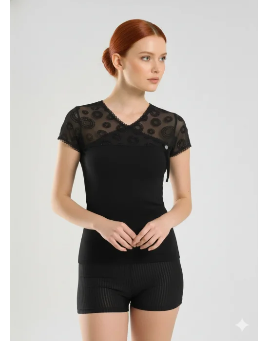 Berrak Womens Flocked Crepe Tank Top Elastane 2174