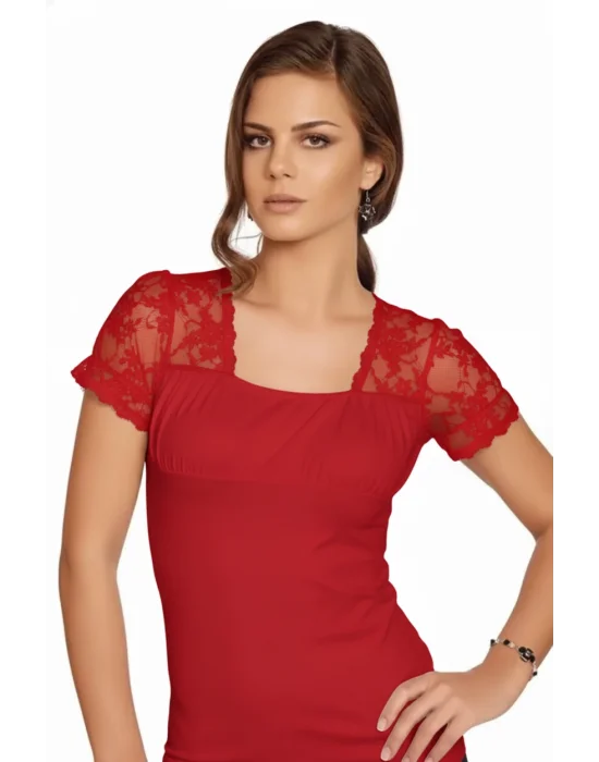 Berrak Kadın için Omuzları Dantelli Transparan Kısa Kollu T-Shirt 2184