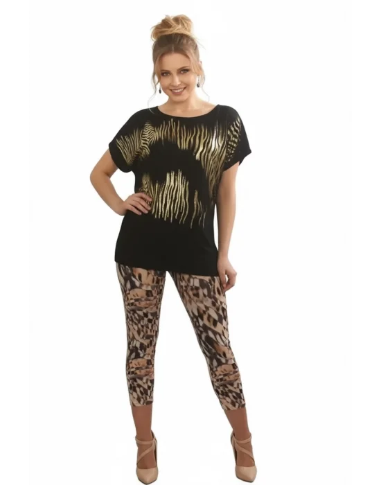 Berrak Kadın Varak Çizgi Baskılı Tayt Takım 2711