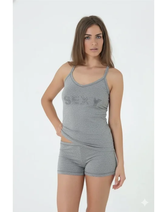 Berrak Sexy Printed Cotton Short Set 2670