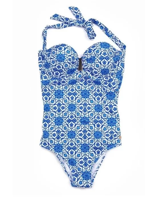 Black Spade Womens Blue Printed Swimsuit 8258