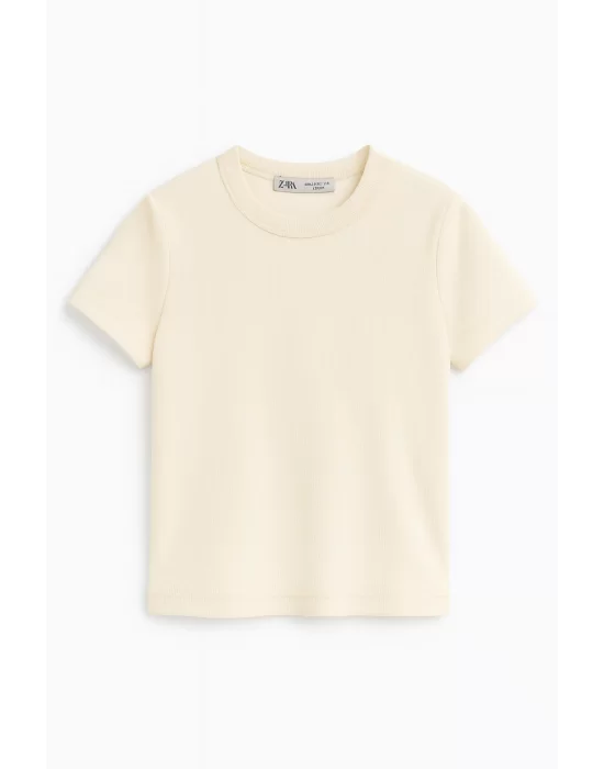 Crop Kısakollu Body Ekru Renk
