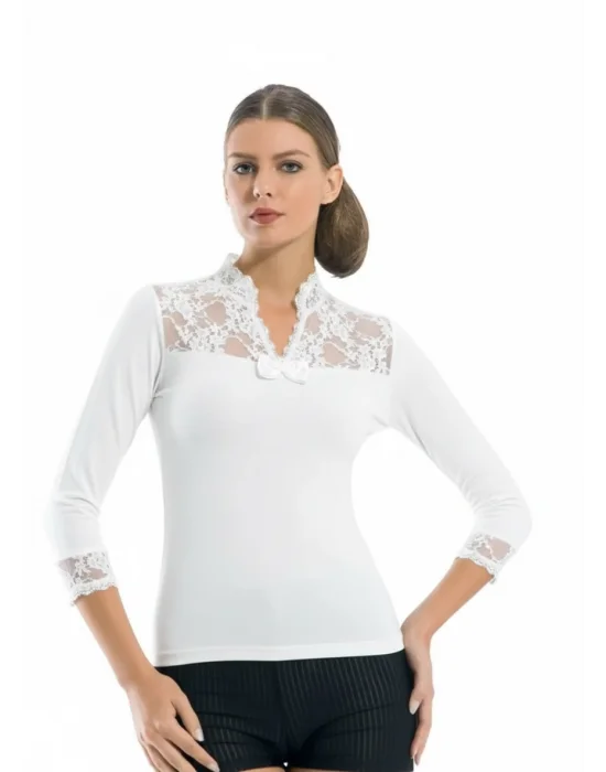 Geniş Dantelli Patlı Uzun Kollu Elestan Bluz 2176