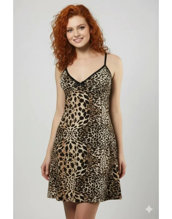 HMD Kadın Leopar Desenli Gece Elbisesi Kod 70013