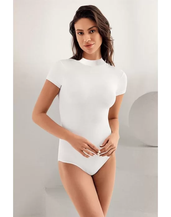 Womens Short Sleeve Turtleneck Snap-Button Bodysuit B248