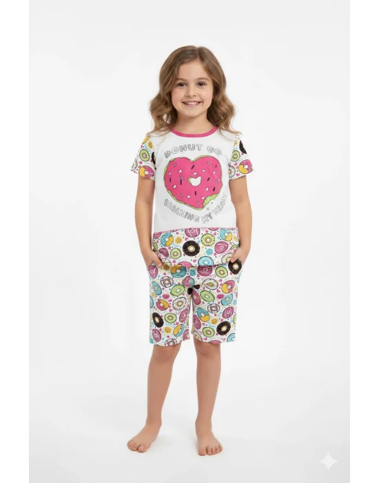 Girl Child Donut Patterned Colorful Pajama Set