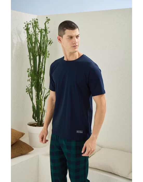 KLY Kısa Kollu Altı Kareli Capucina Rengi Yazlık Erkek Pijama Takımı