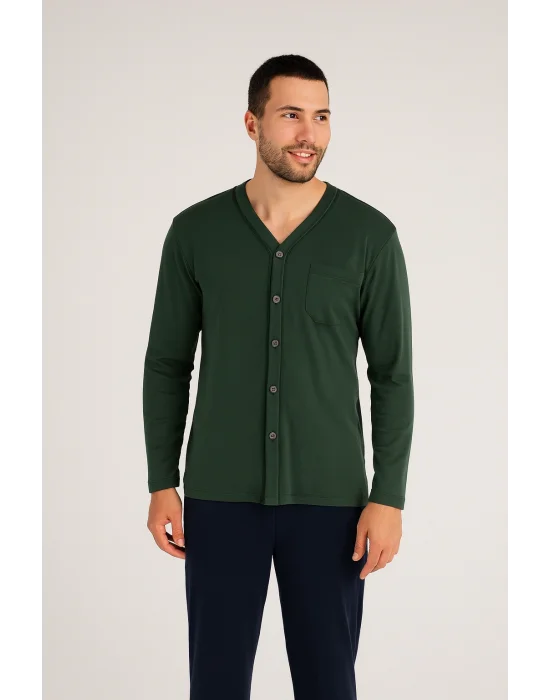 KLY V Yaka Boydan Düğmeli Battal Boy Erkek Pijama Takımı 9267 % 100 Pamuk