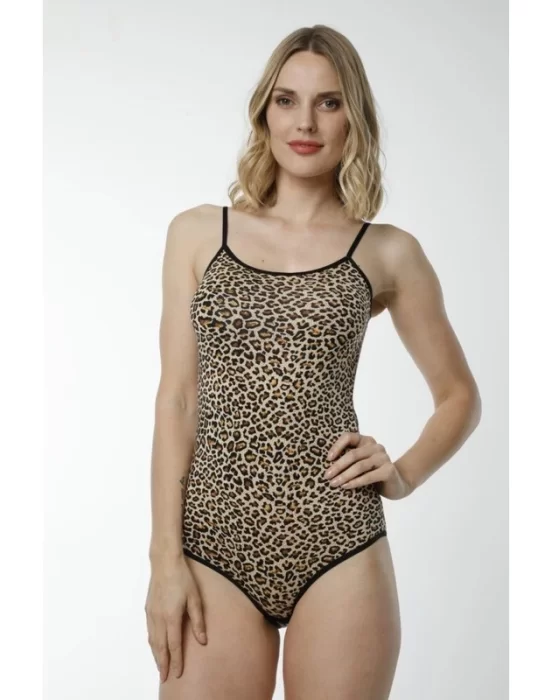 Leopar Desenli Çıtçıtlı Body