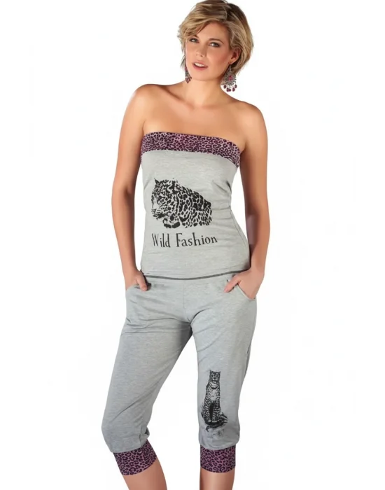 Leopar Desenli Straplez Takım