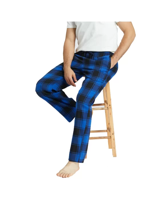 Pijalüx Mens Checked Poplin Pocketed Bottom Pajama