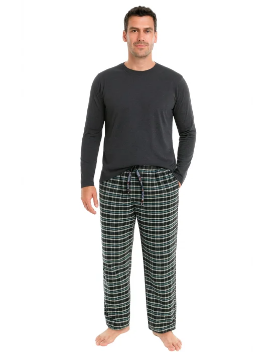 Pijalüx Mens Checkered Poplin Pocketed Pyjama Bottoms