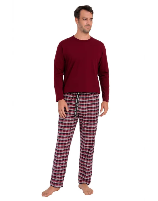 Pijalüx Mens Checked Poplin Pocketed Bottom Pajama
