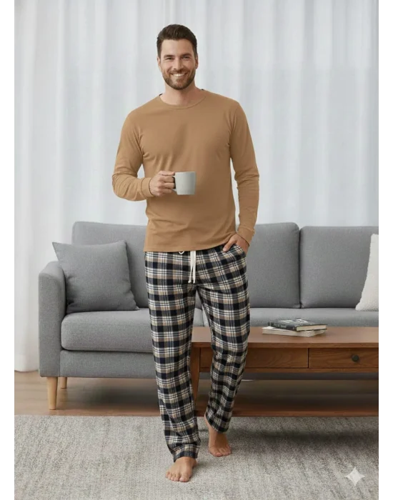 Pijalüx Tek Alt Kareli Kalın Poplin Ev Pantalonu