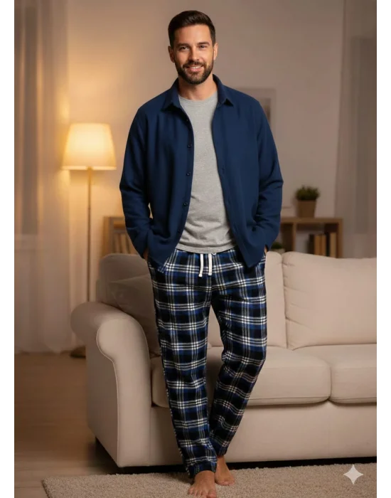 Pijalüx Tek Alt Ekose Kalın Poplin Ev Pantalonu