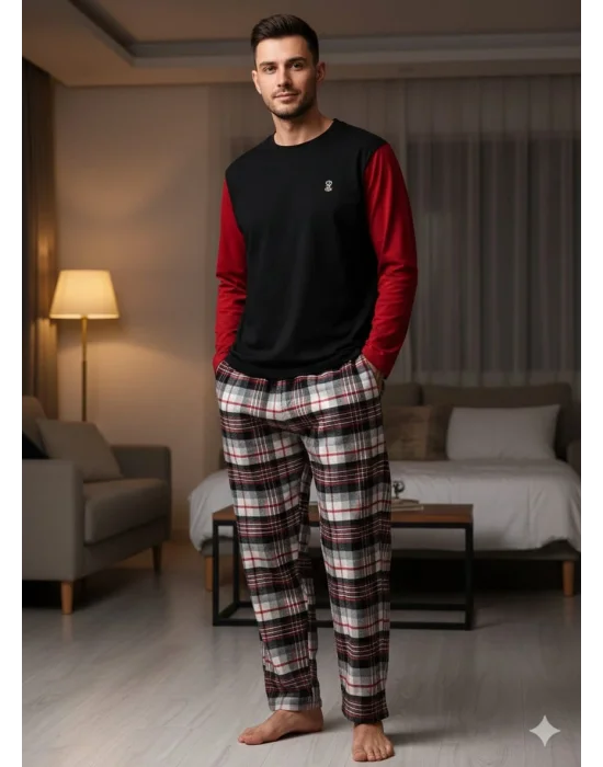 Pijalüx Tek Alt Ekose Kalın Poplin Pijama