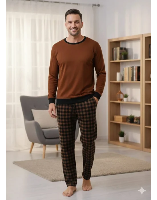 Pijalüx Tek Alt Ekose Kalın Poplin Kışlık Ev Pantalonu