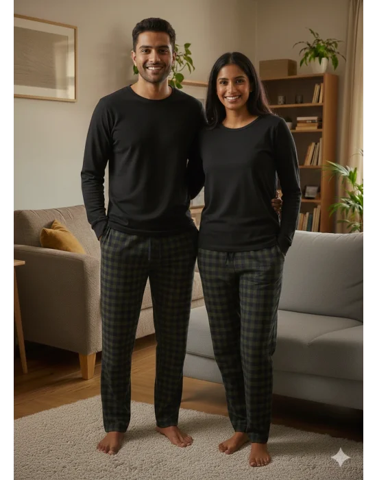 Pijalüx Tek Alt Örme Ekose Ev Pantolonu