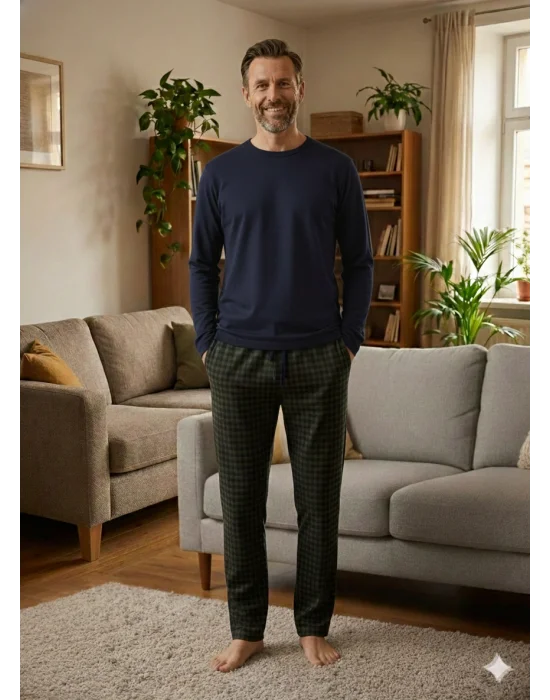 Pijalüx Tek Alt Örme Ekose Ev Pantolonu